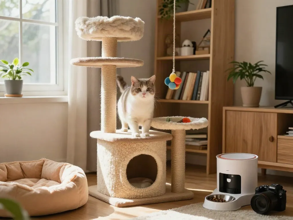 Interactive cat tree for playful cats in a vibrant living room setting